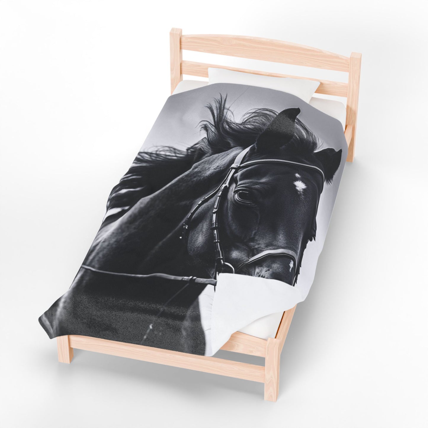 Black Stallion Velveteen Plush Blanket – Photoreal Horse Throw for Equestrian Fans