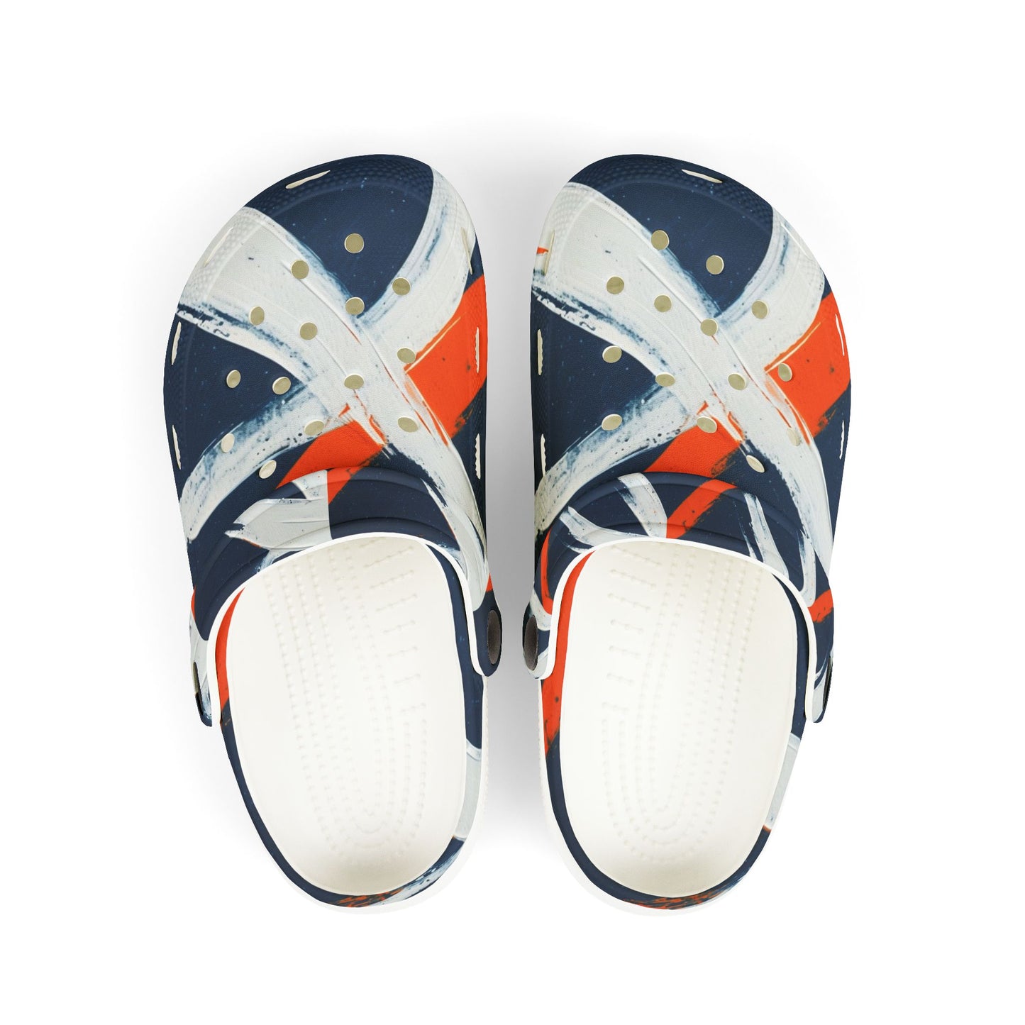 Kids Abstract Navy & Orange EVA Foam Clogs — Slip-On Summer Sandals