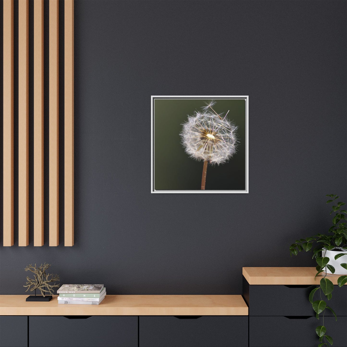 Framed Dandelion Canvas Print — Matte Botanical Wall Art