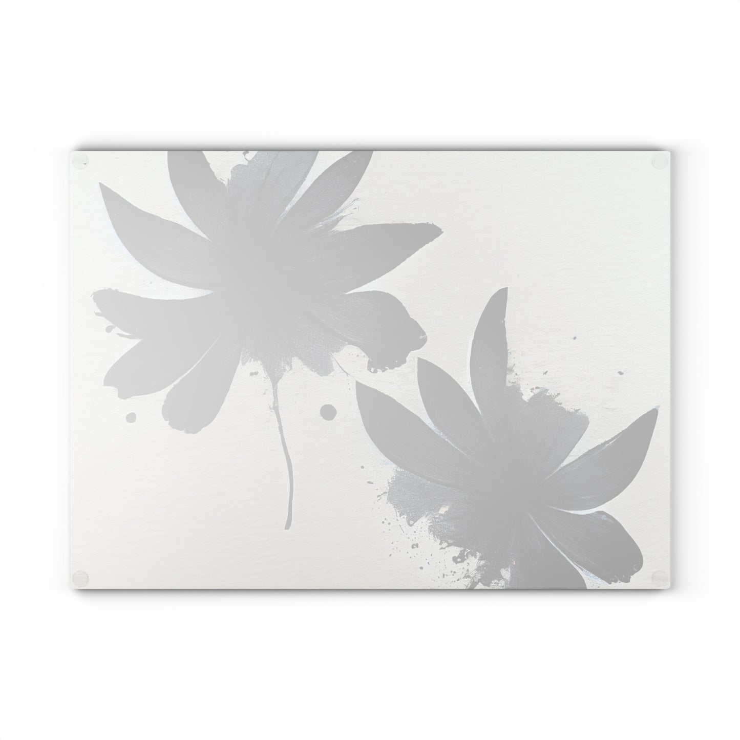Glass Cutting Board — Black Floral Ink Splash Design
