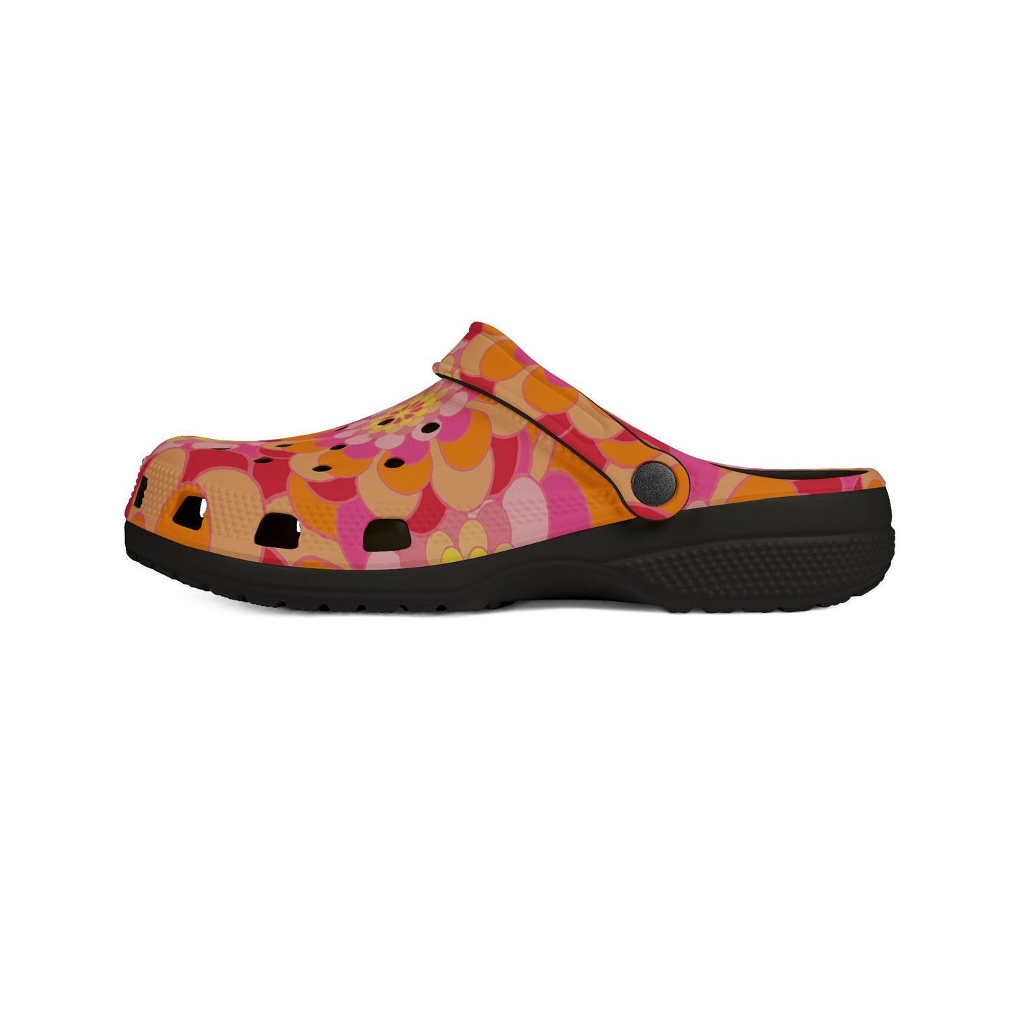 Floral Retro Foam Clogs — Pink Orange Psychedelic Garden Slip-Ons