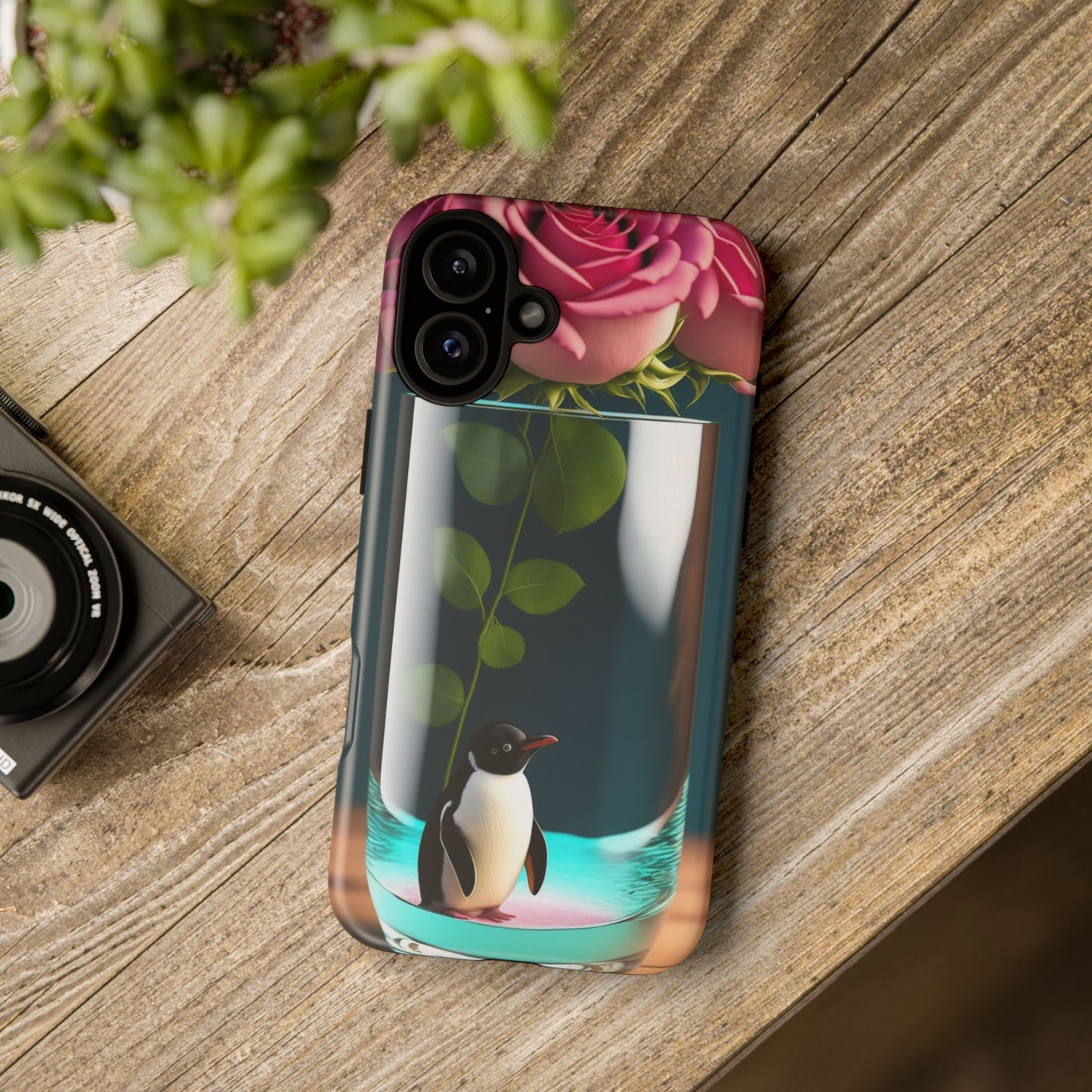 Penguin in a Glass Floral Tough Phone Case — Cute Protective Phone Cover