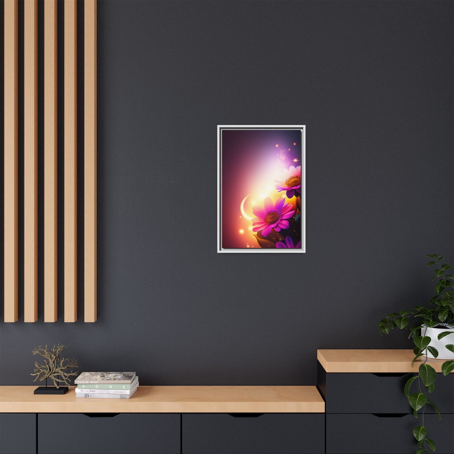 Framed Floral Canvas Art — Pink Daisies Sunset Wall Print