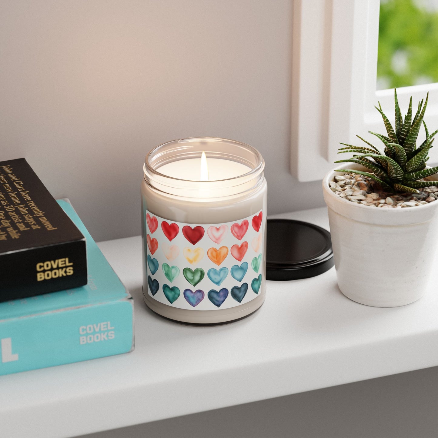 9oz Scented Soy Candle — Rainbow Watercolor Hearts Label