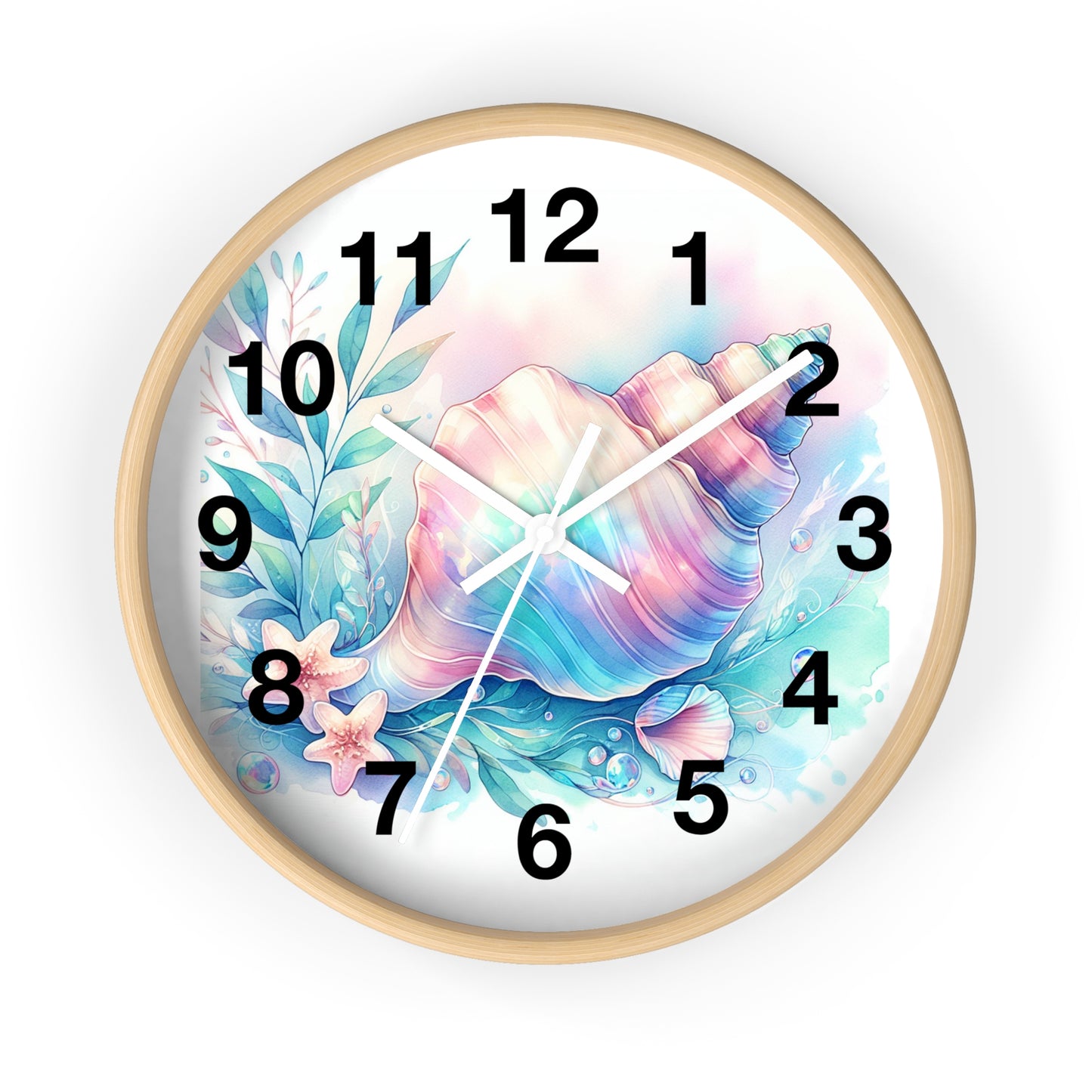 Seashell Pastel Wall Clock — Beachy Coastal Home Decor