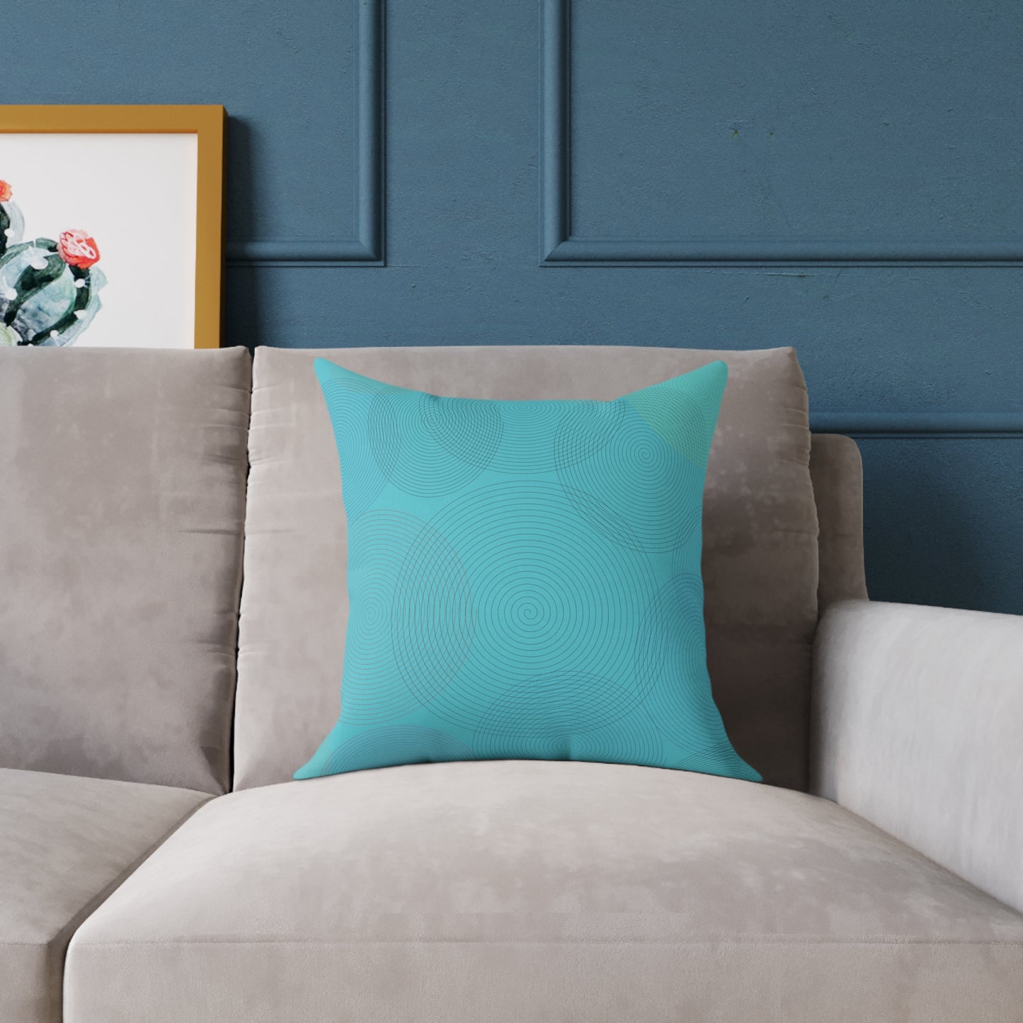 Turquoise Geometric Circle Accent Pillow — Modern Square Throw Pillow