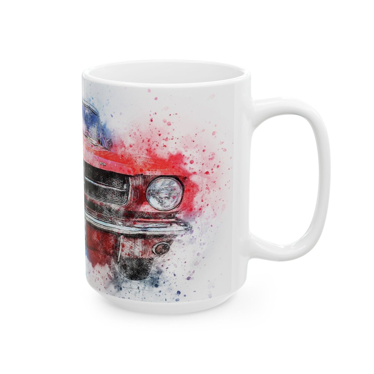 Mustang Front Grill Watercolor Ceramic Mug — Car Enthusiast Coffee Cup (11oz/15oz)