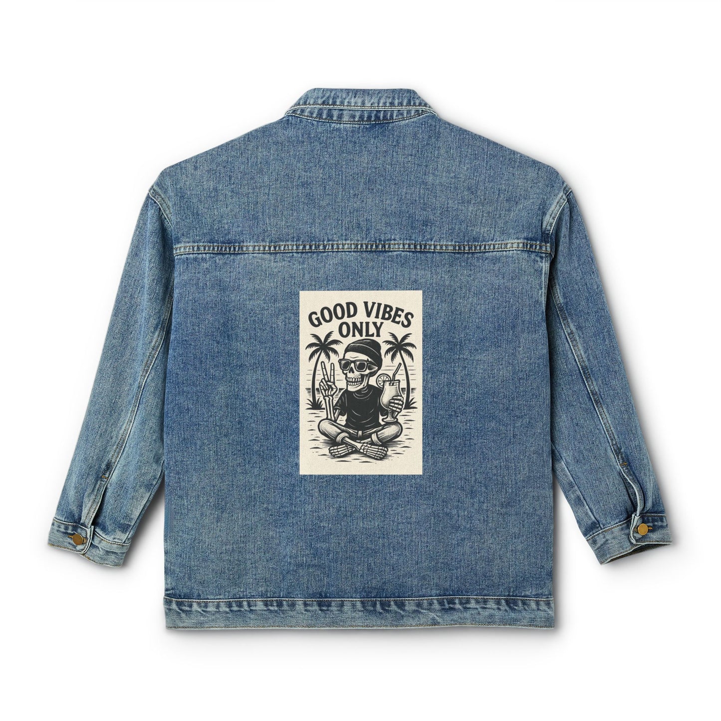 Good Vibes Only Women's Denim Jacket, Casual Summer Outerwear, Trendy Jean Jacket, Perfect Gift for Her, Boho Style Clothing