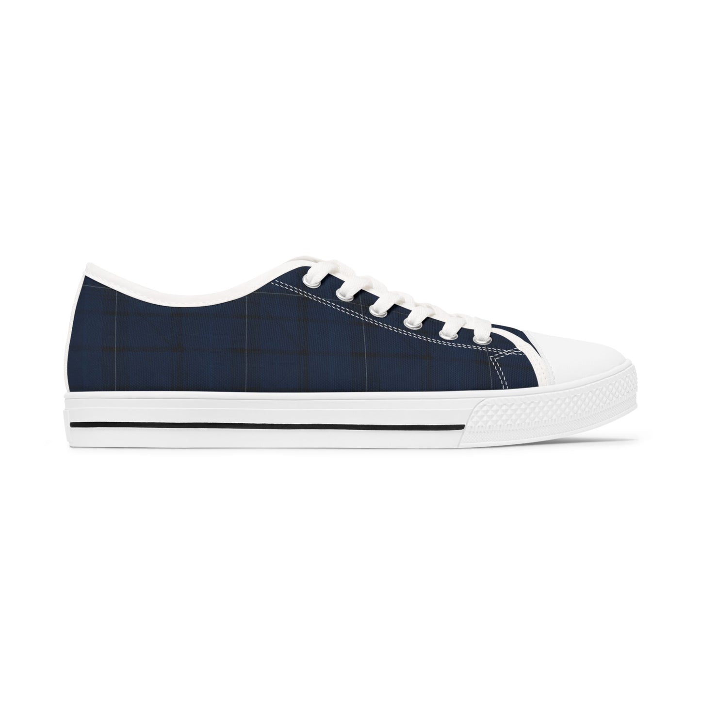 Navy Plaid Low Top Sneakers — Casual Classic Canvas Shoes