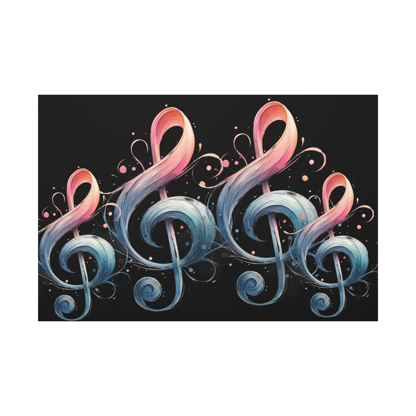 Musical Treble Clef Canvas Wall Art — Pastel Ribbon Notes on Black