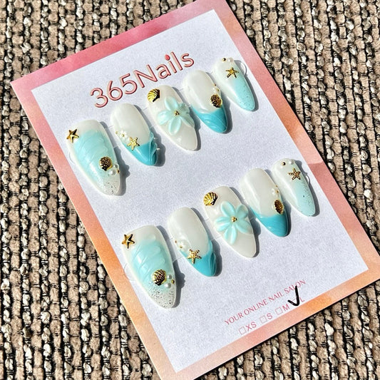 365Nails: "Ocean Breeze Beach Mix" – Handmade Stiletto Press-On Nails – Image 2