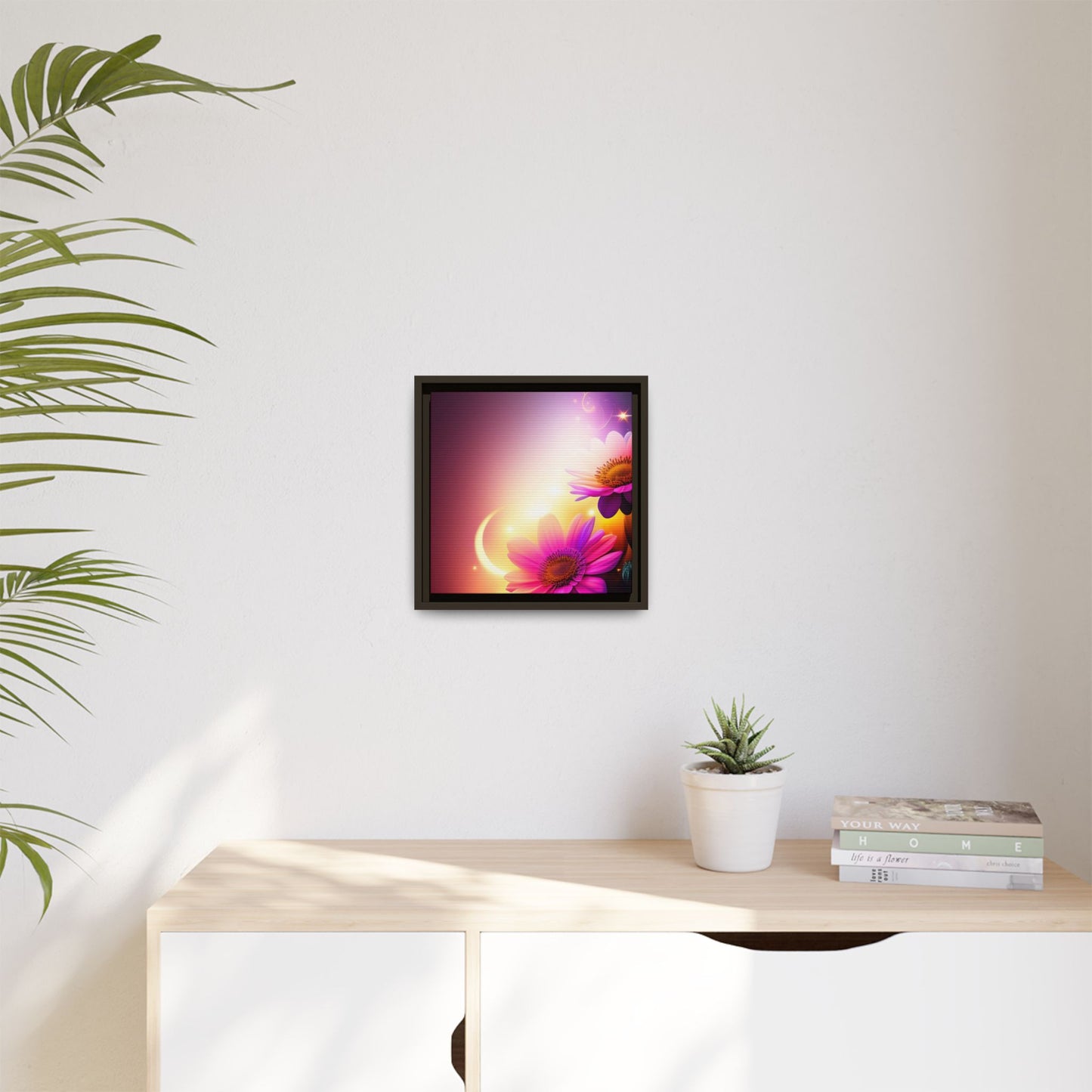 Framed Floral Canvas Art — Pink Daisies Sunset Wall Print