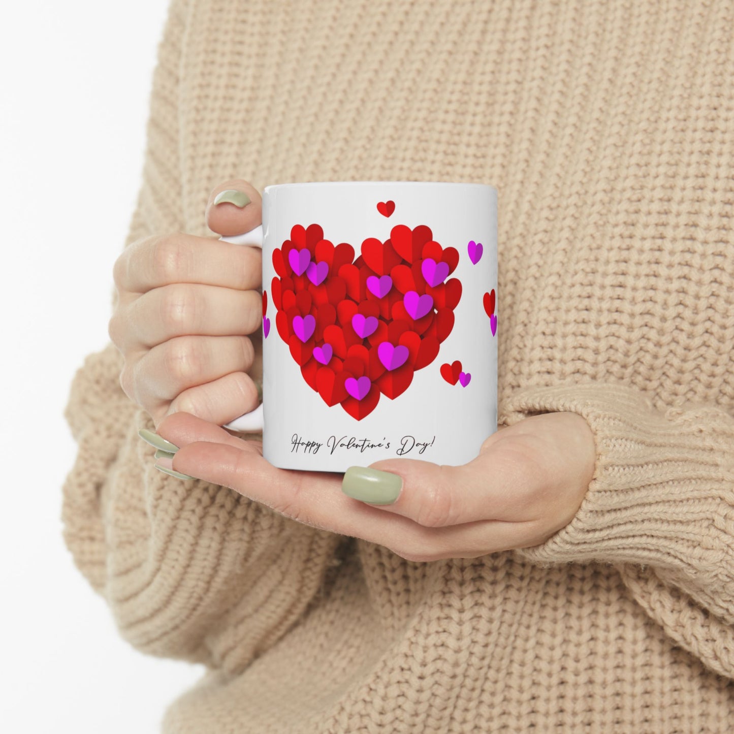 Valentine Heart Cluster Mug — Happy Valentine's Day Ceramic Coffee Cup (11oz & 15oz)
