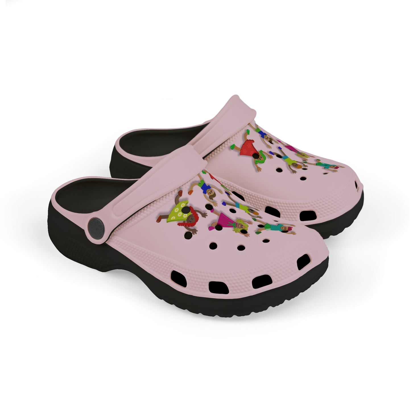 Kids Pink Foam Clogs with Cheerful Dancing Kids Print