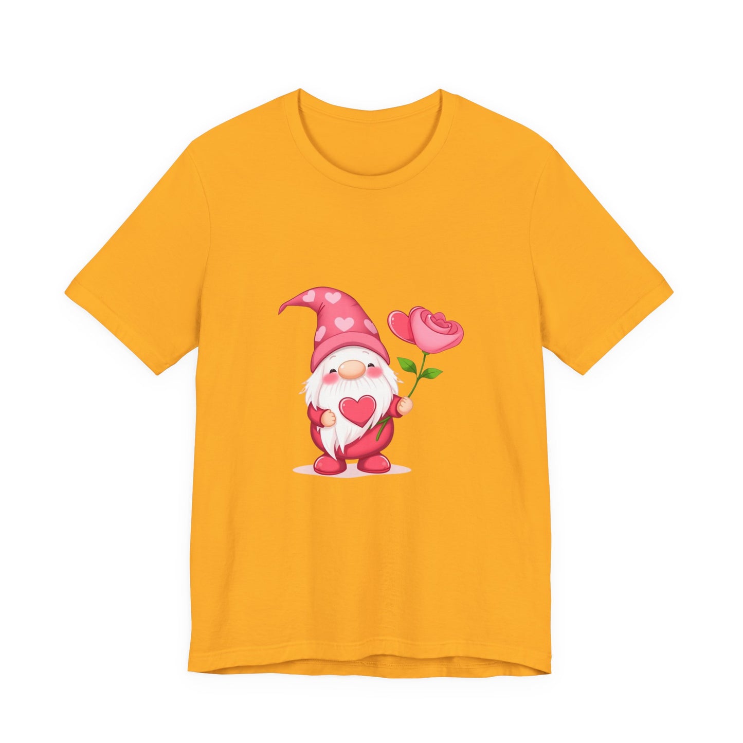 Valentine Gnome T‑Shirt — Cute Pink Gnome Holding Rose Tee