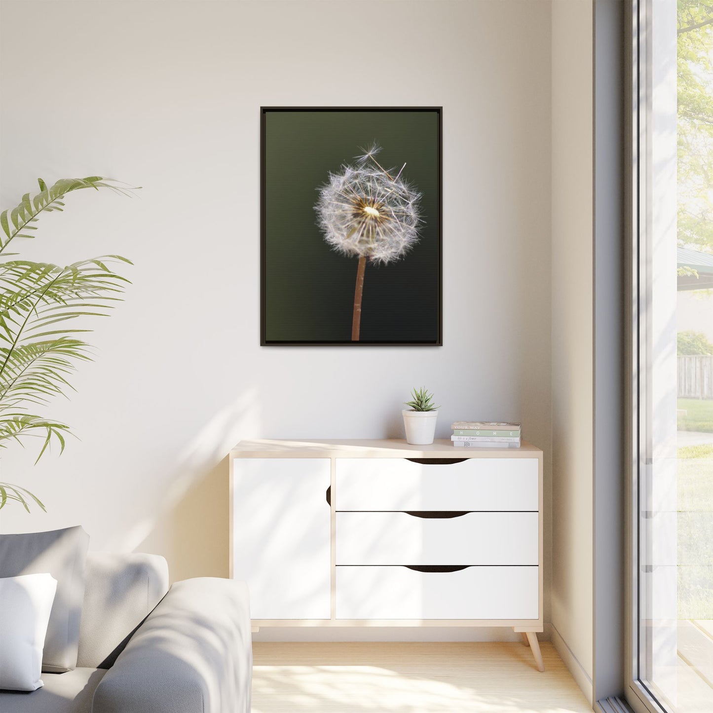 Framed Dandelion Canvas Print — Matte Botanical Wall Art