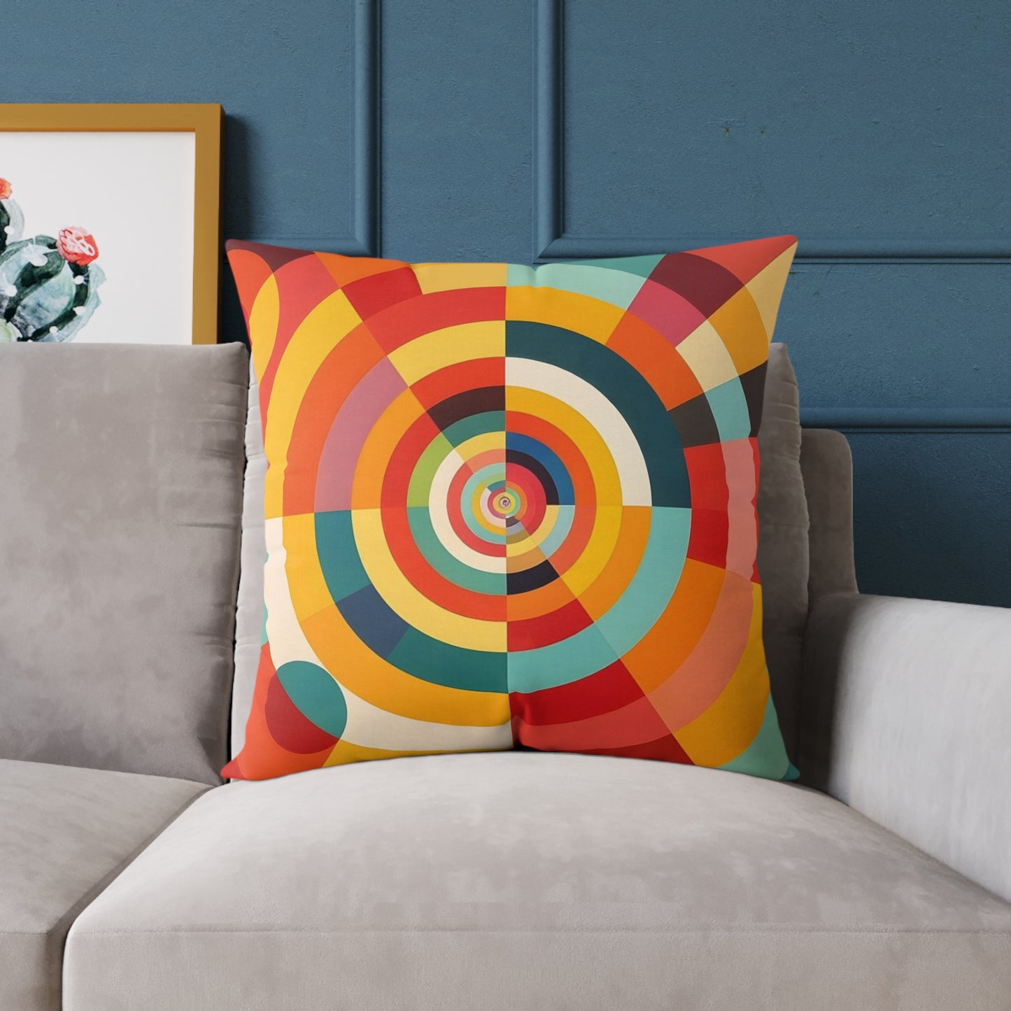 Retro Geometric Throw Pillow — Colorful Target Circle Design
