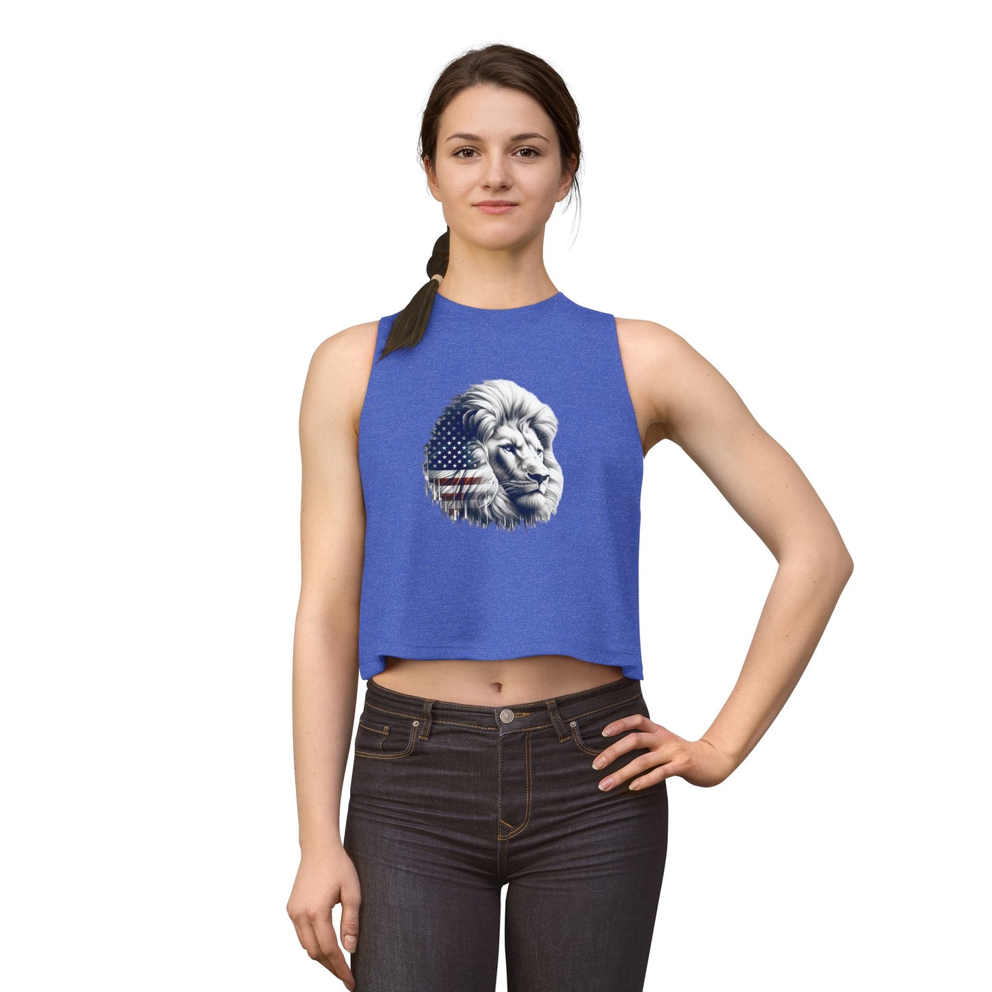 American Flag Lion Women's Crop Top — Patriotic Lion Graphic Tank