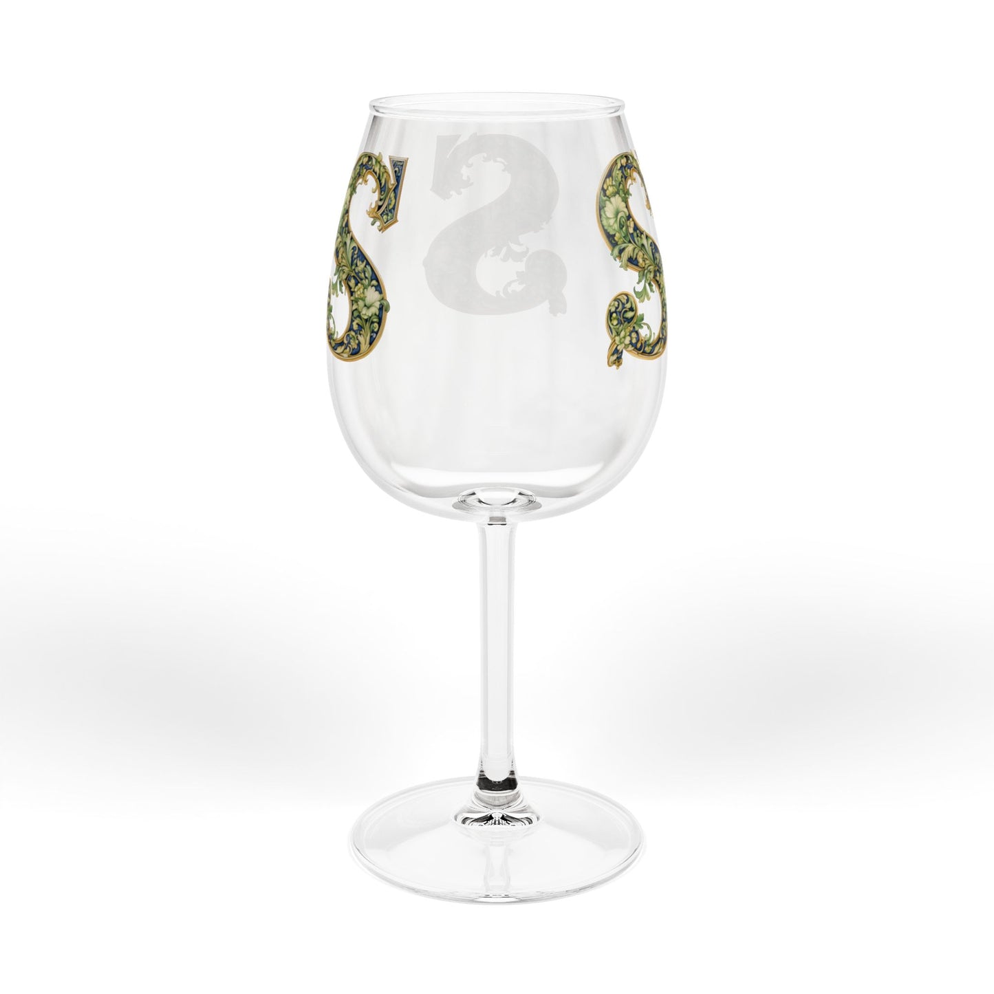 Monogram S Floral 12oz Wine Glass — Personalized Initial 'S' Stemmed Glass