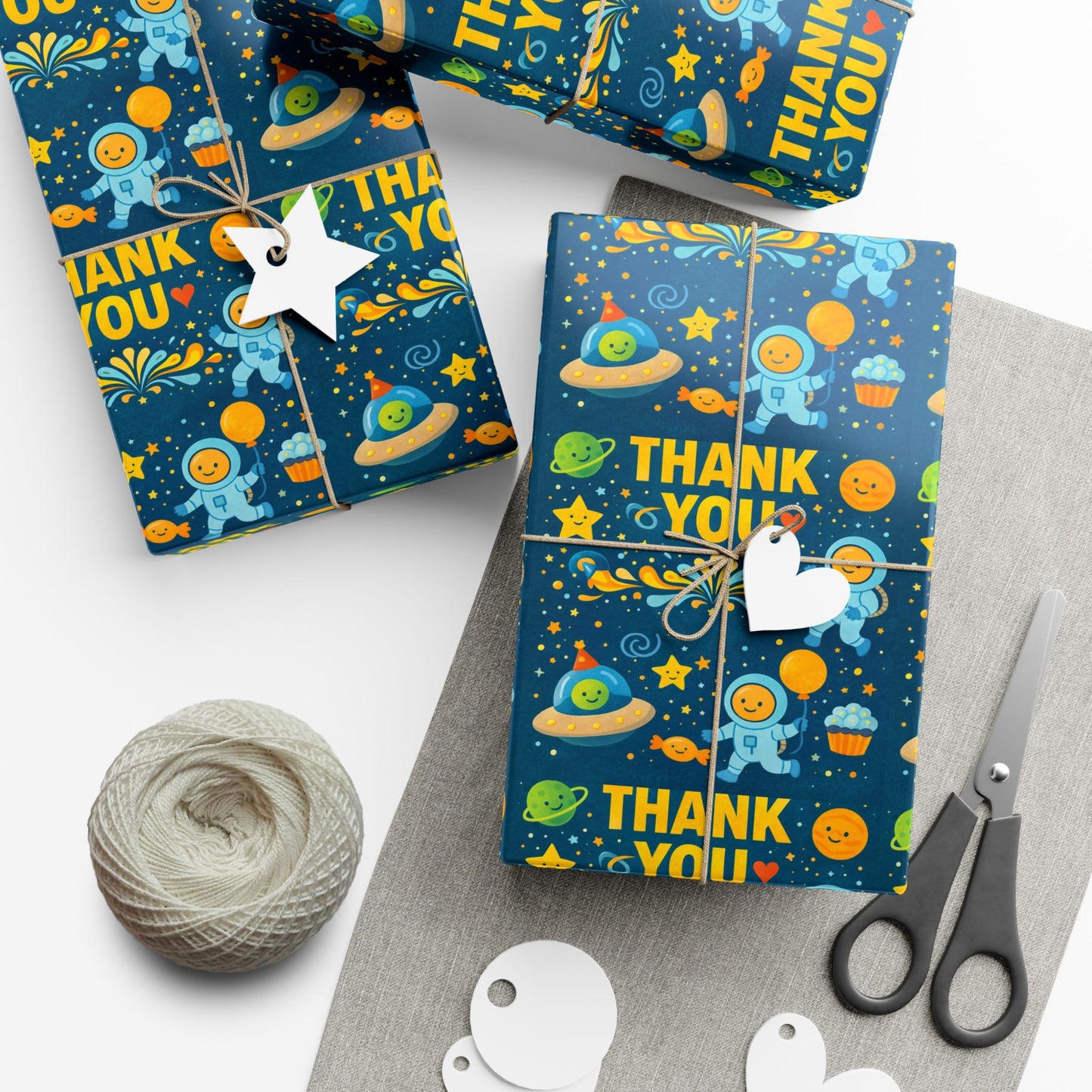 Gift Wrap Paper - 'Thank You' Space Party Pattern (Blue)
