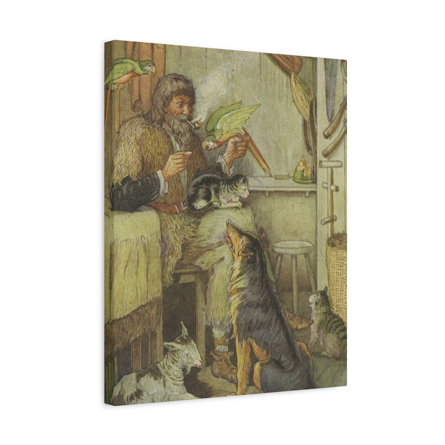 Vintage Cottage Animal Illustration Matte Canvas Print