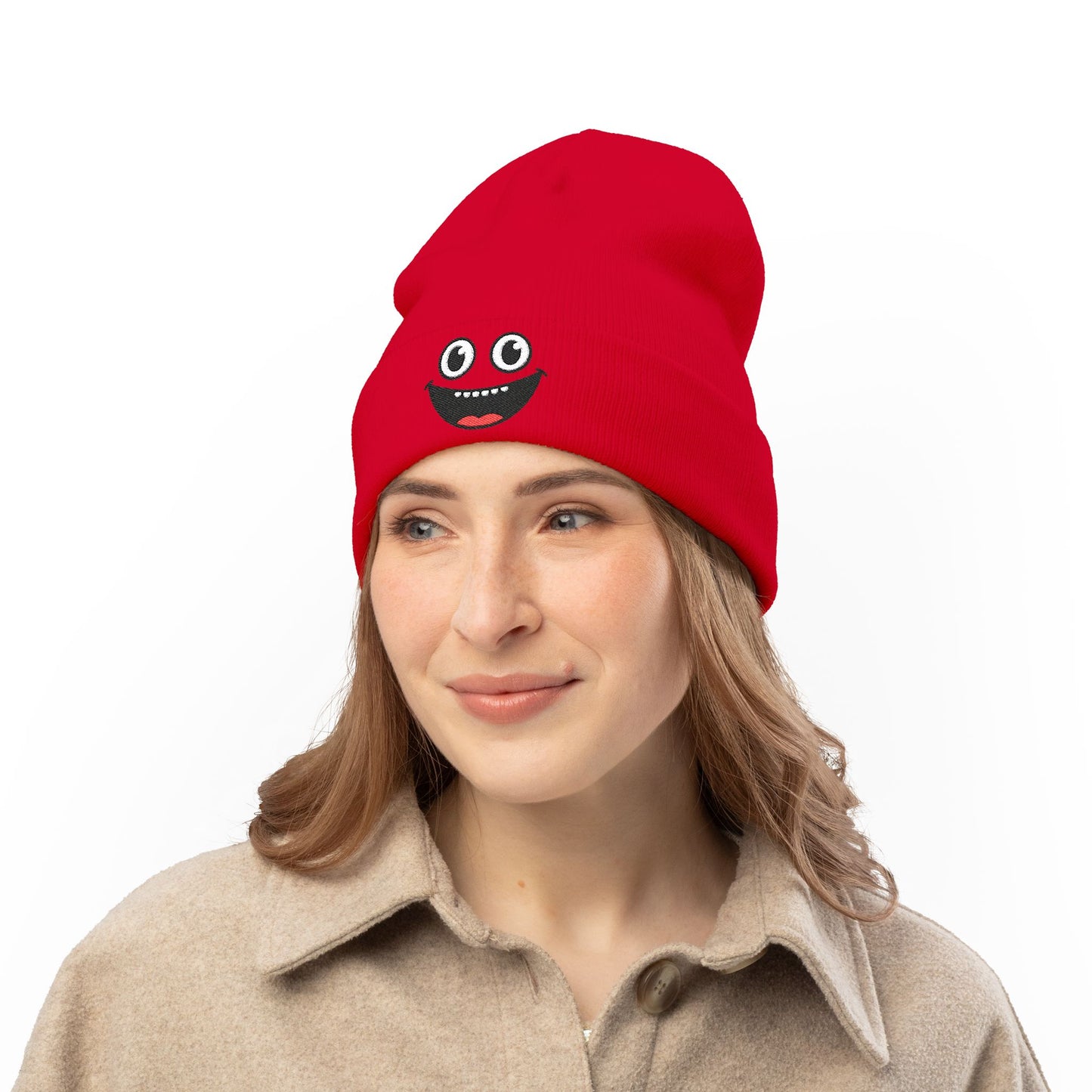 Smiley Face Knit Beanie - Cozy Winter Hat for Kids & Adults, Cute Gift for Birthdays, Holidays, Winter Fun