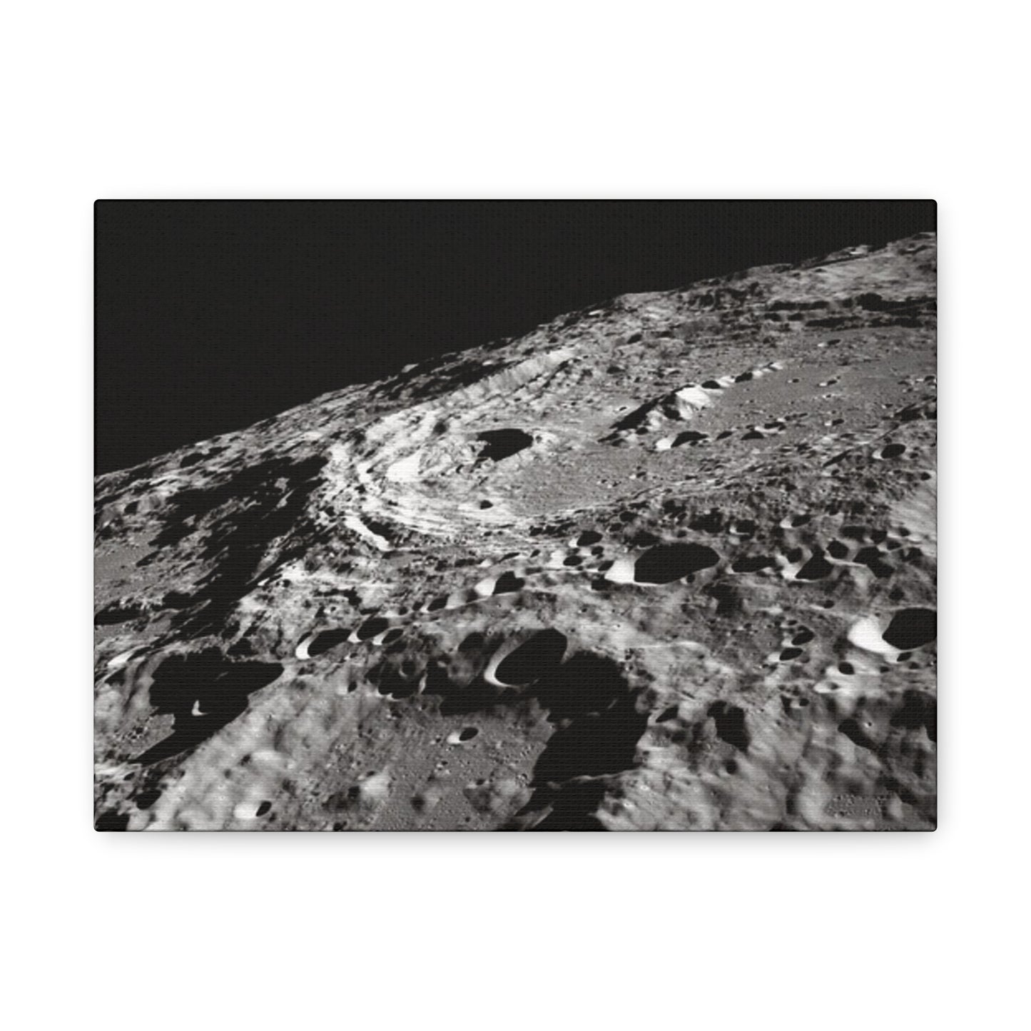 Lunar Surface Matte Canvas Print — Black & White Moon Crater Wall Art