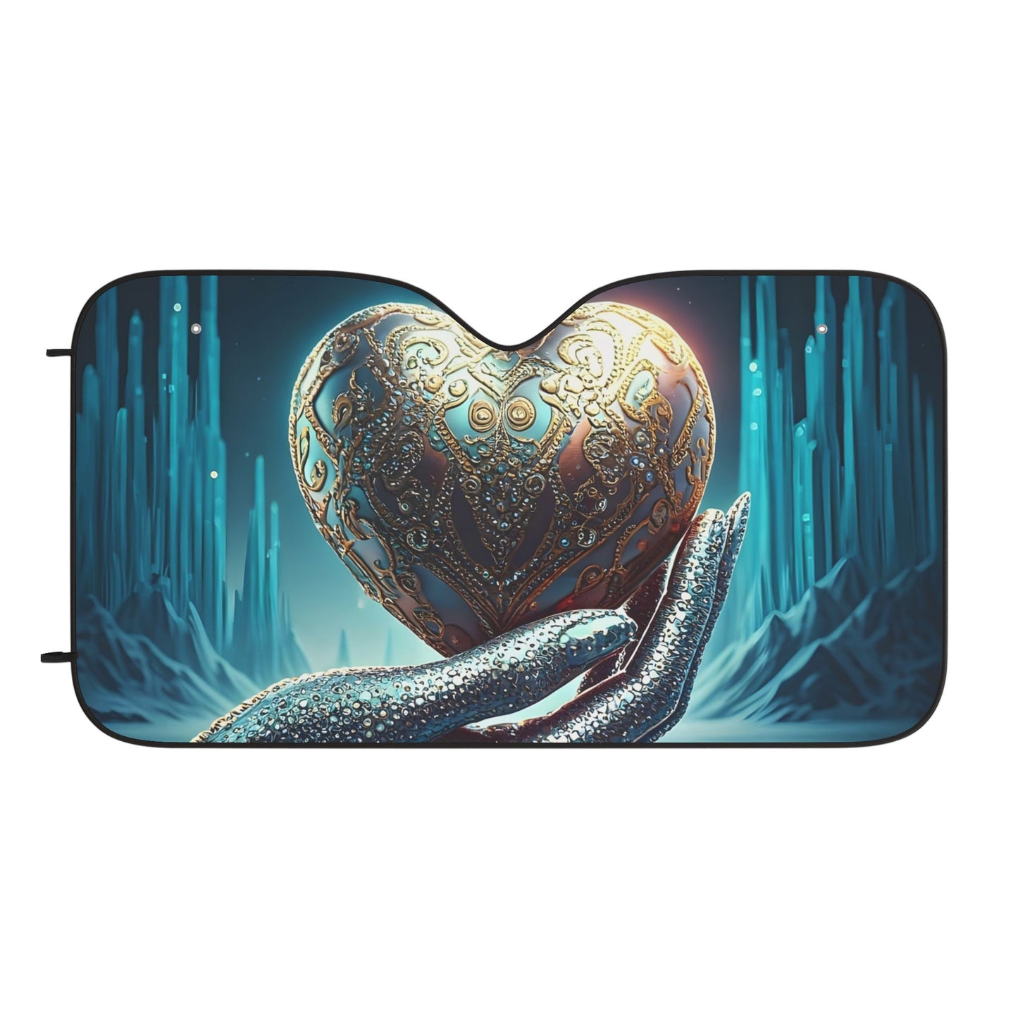 Heart Treasure Car Sun Shade — Decorative Windshield Sunshade with Ornate Heart Design