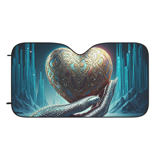 Heart Treasure Car Sun Shade — Decorative Windshield Sunshade with Ornate Heart Design