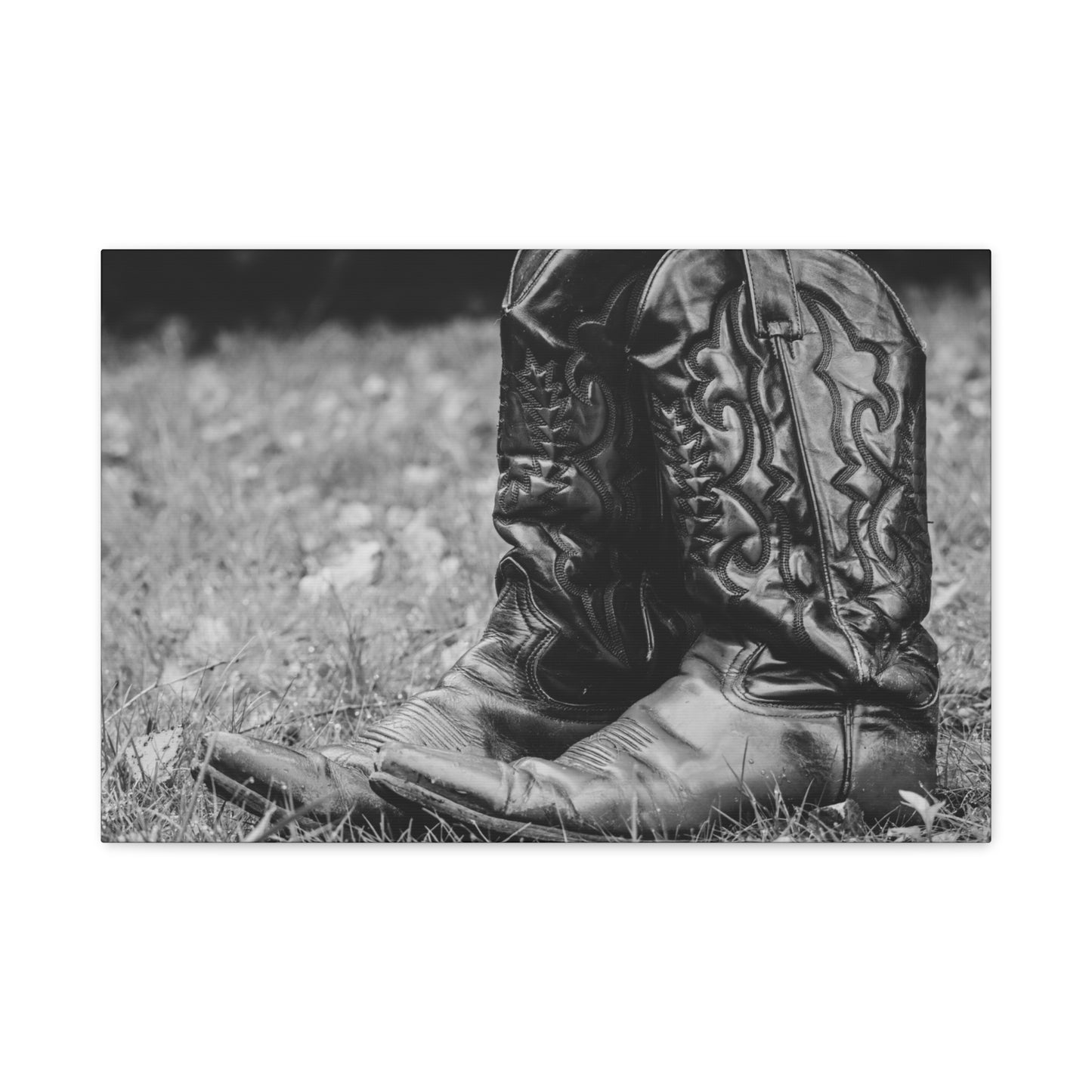 Western Cowboy Boots Matte Canvas Wall Art – Black & White Rustic Country Decor