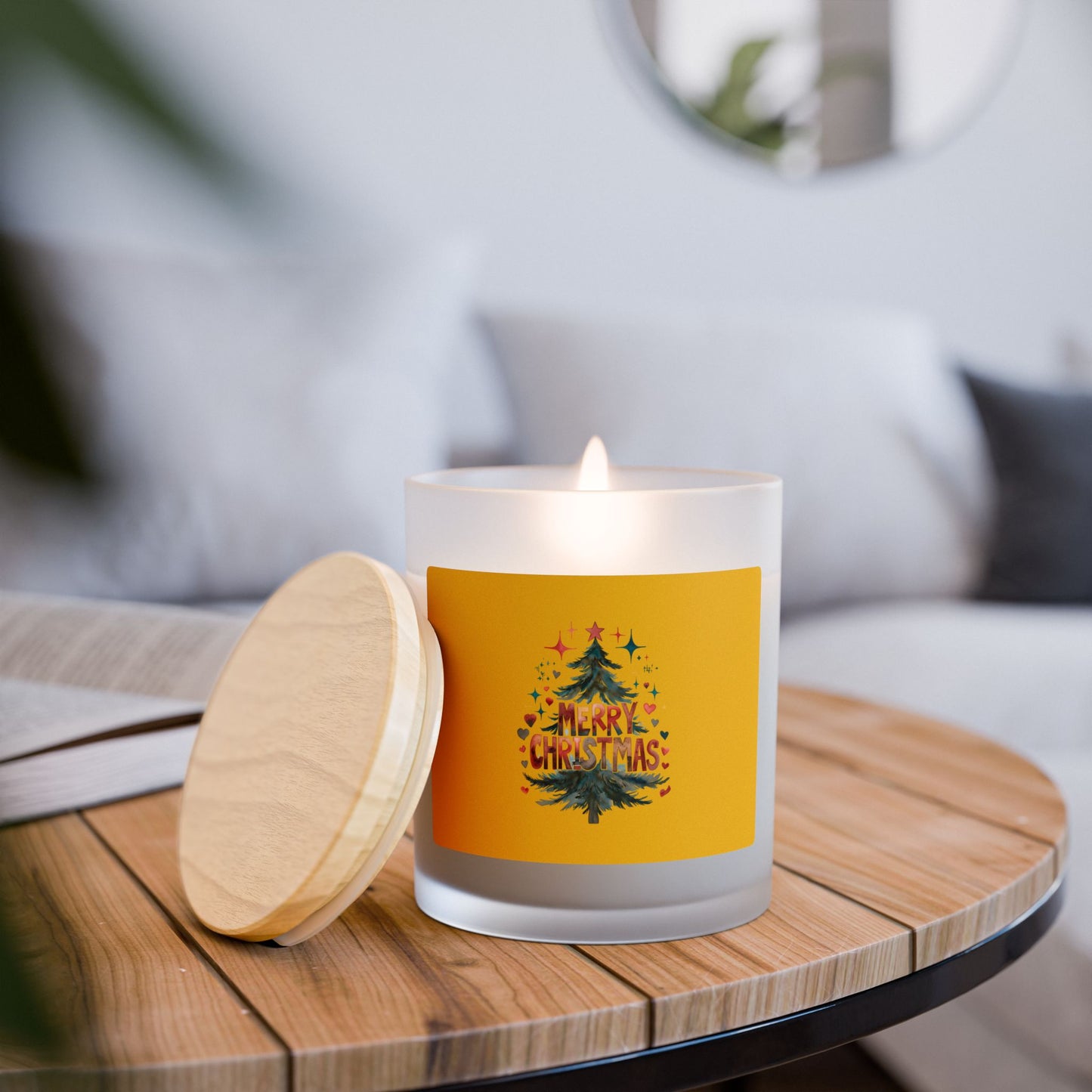 Merry Christmas Frosted Glass Candle - Holiday Gift, Home Decor, Cozy Vibes, Winter Celebrations, Festive Candle
