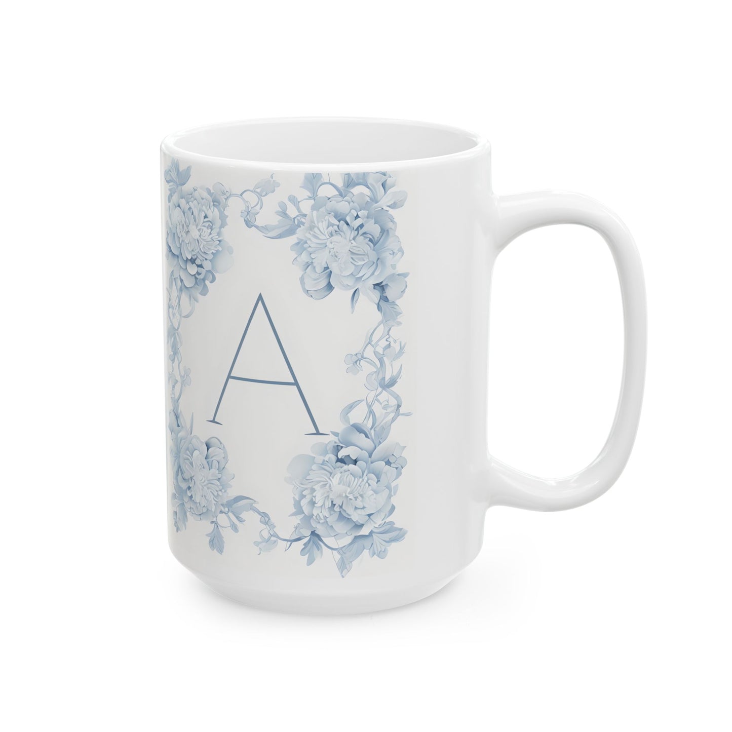 Blue Floral Monogram Ceramic Mug (11oz/15oz)