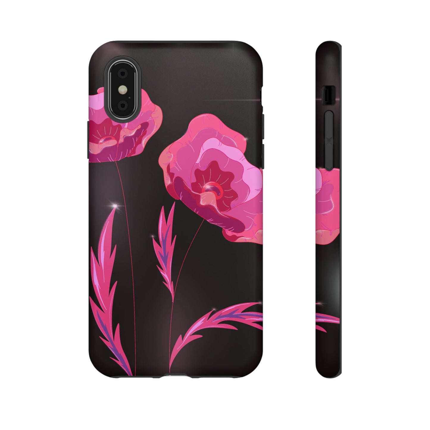 Floral iPhone Case | Tough Cases with Pink Poppy Design, Elegant Flower Phone Cover, Gift for Her, Spring Accessories, Chic Tech