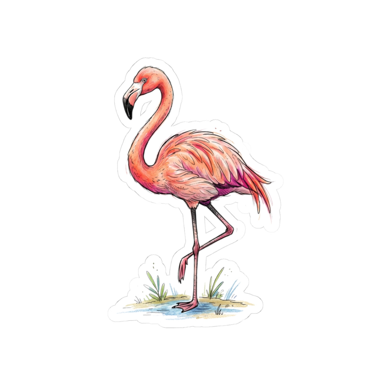 Flamingo Watercolor Sticker — Pink Flamingo Kiss-Cut Decal for Laptops, Water Bottles & Phones