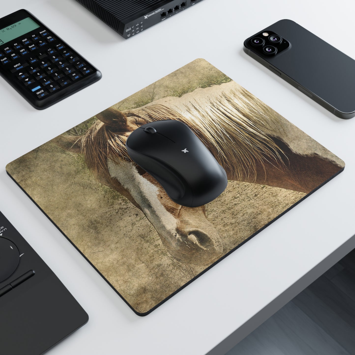 Vintage Horse Rectangular Mouse Pad — Rustic Western Horse Desk Mat