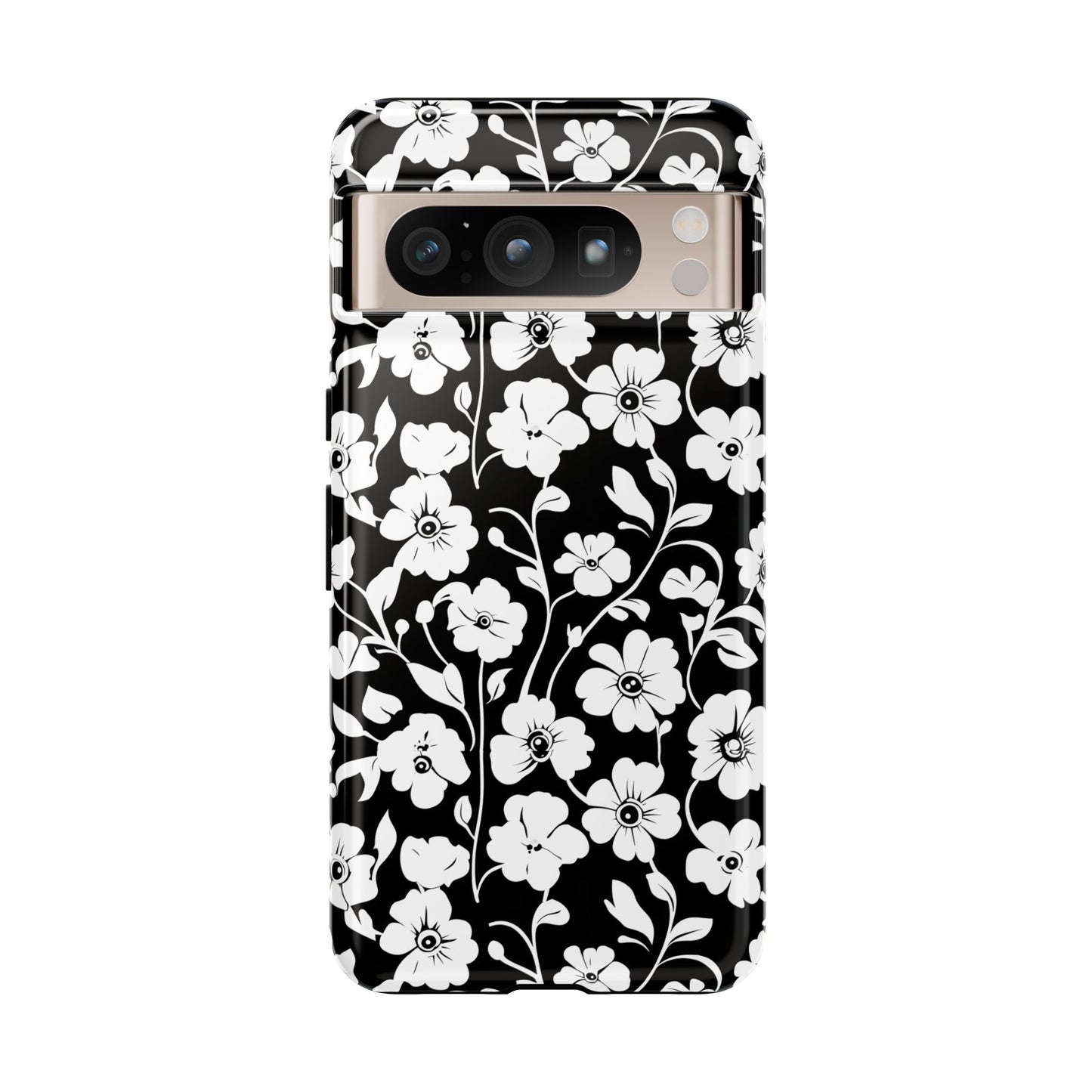 Floral Noir Tough Phone Case — Black & White Flower Protective Cover