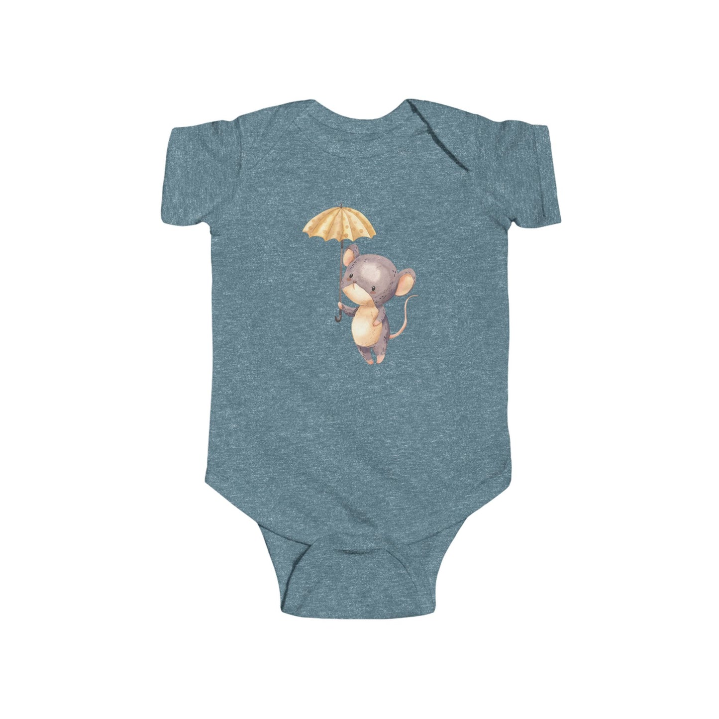 Cute Baby Bodysuit with Adorable Mouse and Umbrella Design Onesie