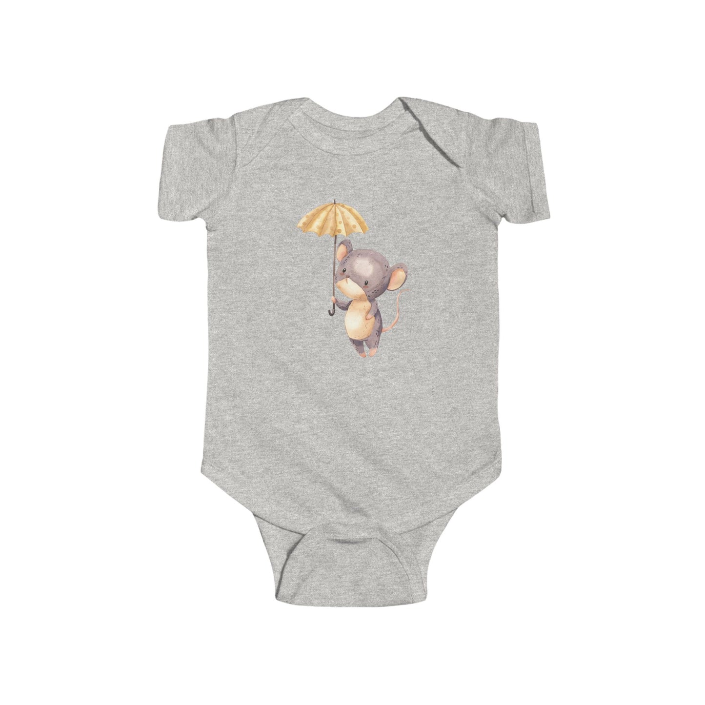 Cute Baby Bodysuit with Adorable Mouse and Umbrella Design Onesie