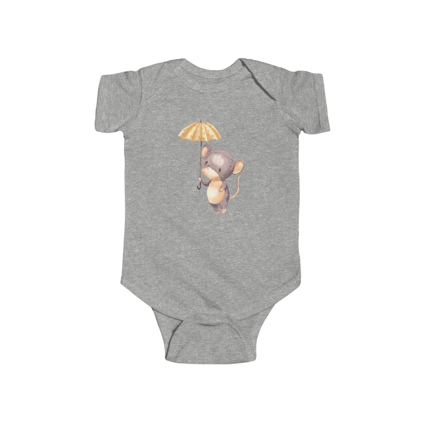 Cute Baby Bodysuit with Adorable Mouse and Umbrella Design Onesie