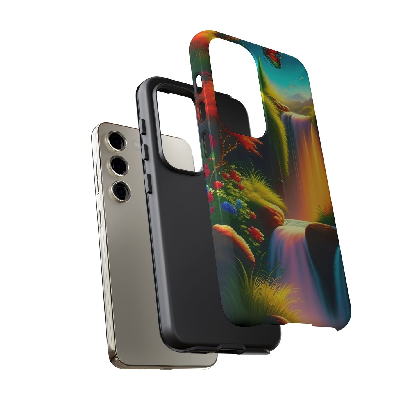 Phone Case - Vibrant Waterfall Landscape with Butterfly | Colorful Nature Protective Case
