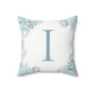 Monogram 'I' Floral Throw Pillow — Soft Blue Initial Accent Pillow
