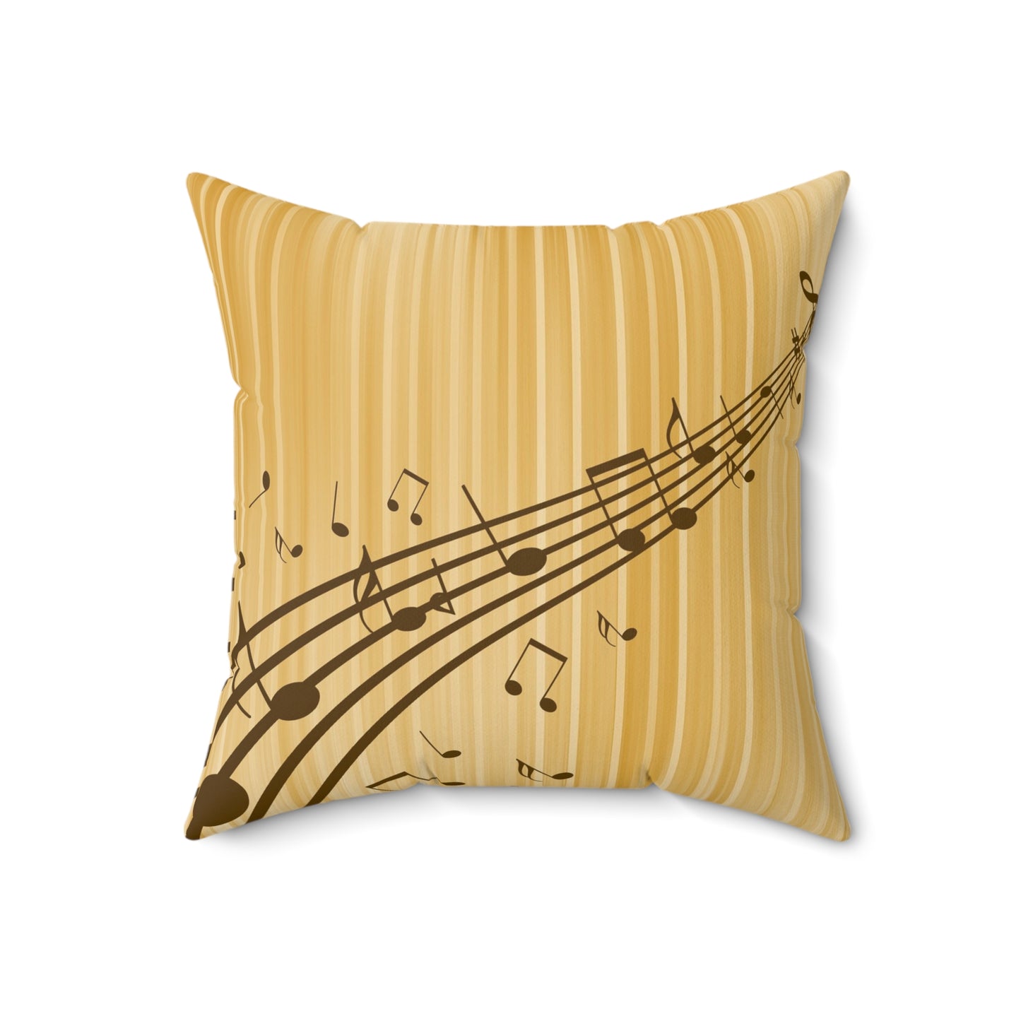 Music Notes Decorative Throw Pillow — Golden Sheet Music Accent Cushion