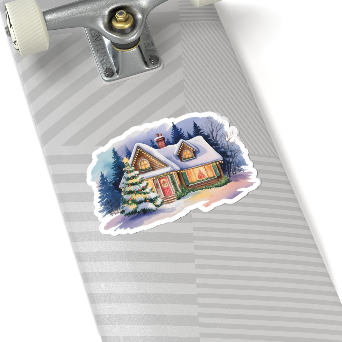 Cozy Snowy Cottage Kiss-Cut Sticker — Holiday Winter Home Decal
