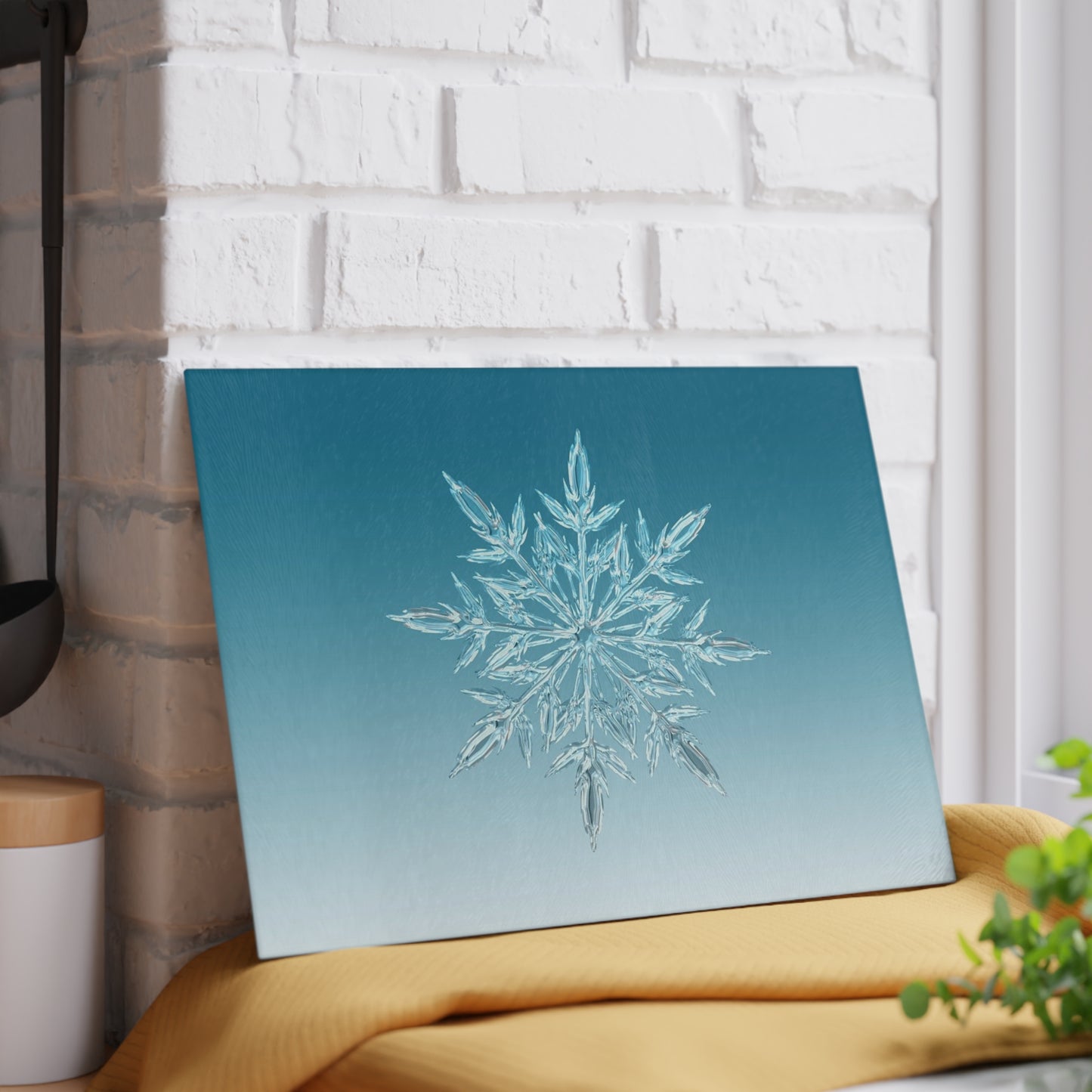 Snowflake Glass Cutting Board — Winter Kitchen Décor & Holiday Gift