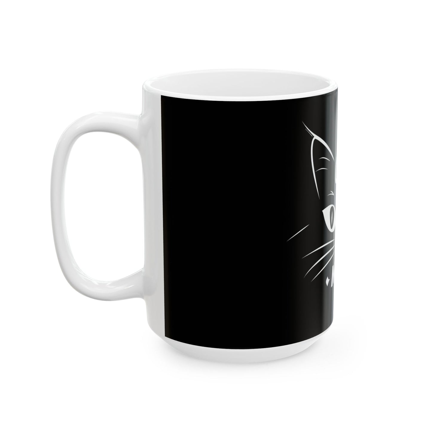 Cat Mom Ceramic Mug — Black Cat Face 11oz & 15oz Coffee Cup