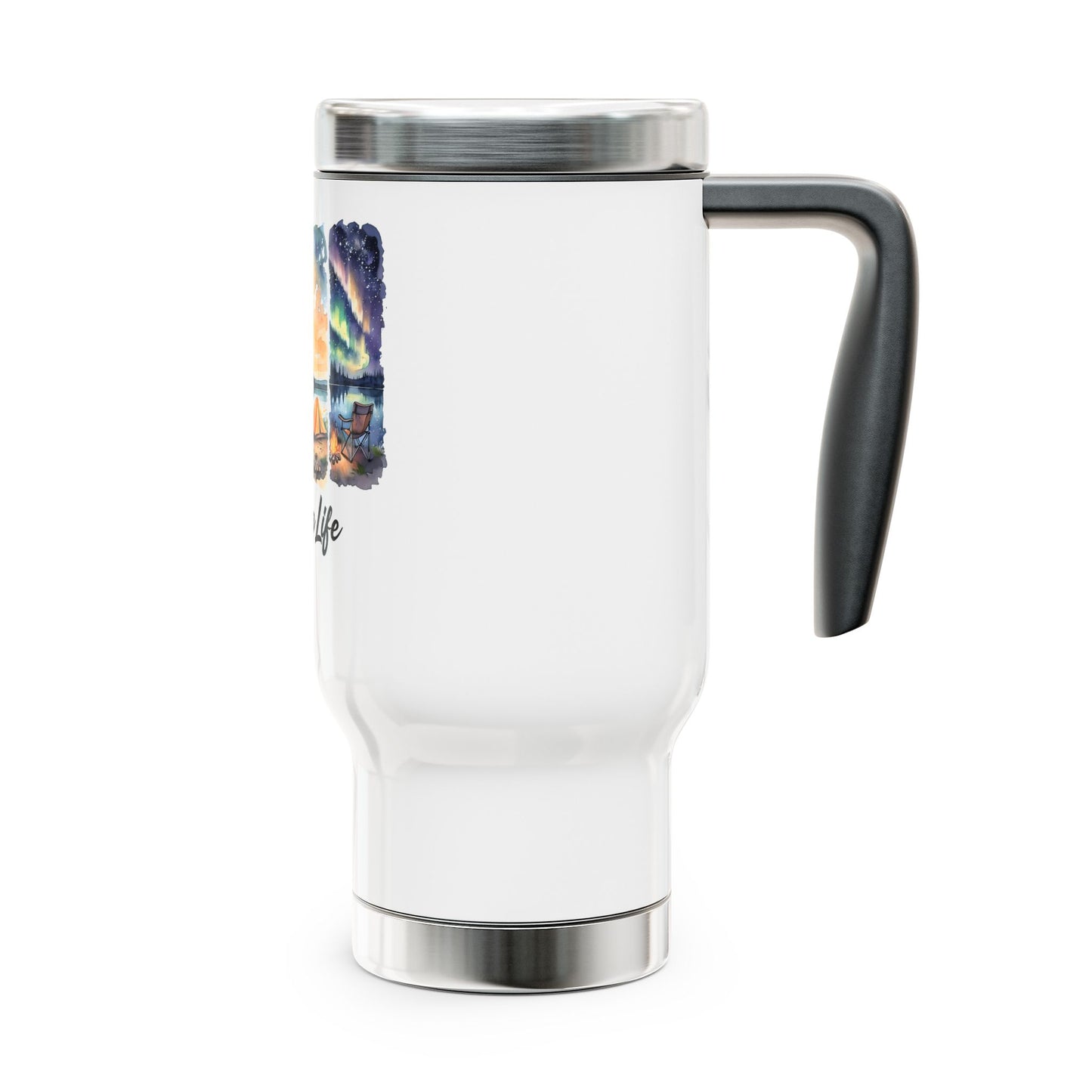 Camping Life Stainless Steel Travel Mug – 14oz Insulated Handle Mug