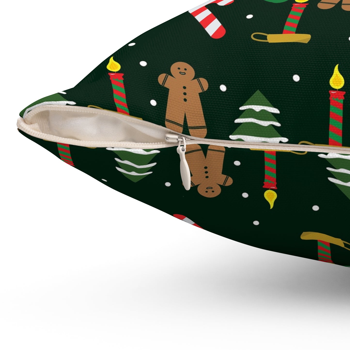 Christmas Pattern Pillow — Gingerbread, Candy Canes & Stockings Holiday Throw Pillow
