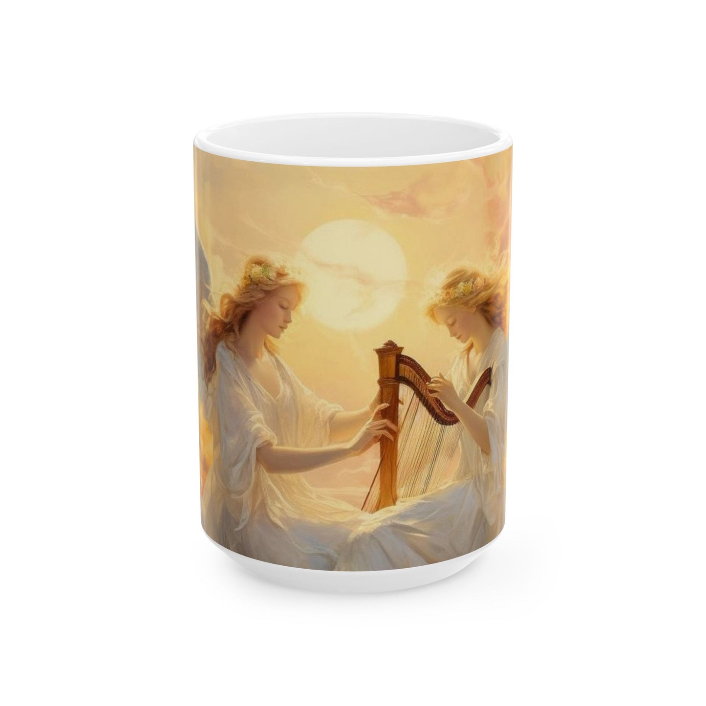 Angel Harp Ceramic Mug — Ethereal Sunrise Tea Coffee Cup (11oz, 15oz)