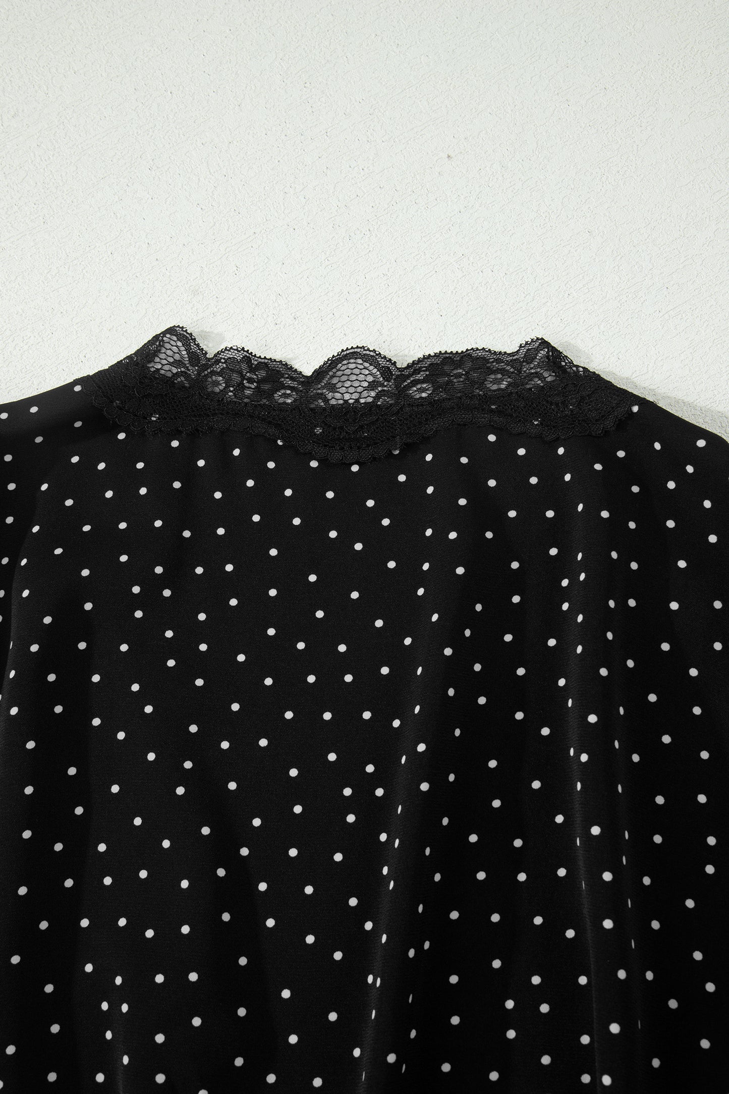 Black Polka Dot Print Lace Trim Wrap Mini Dress