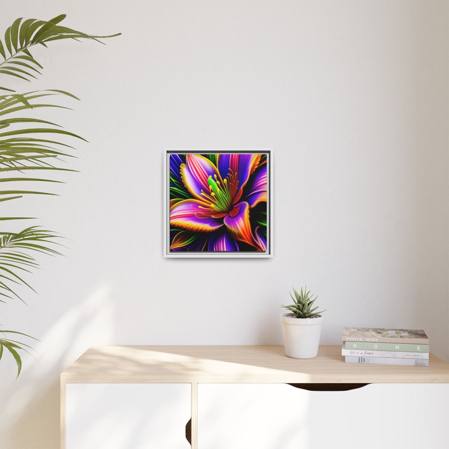 Vibrant Neon Floral Matte Canvas Print — Framed Wall Art
